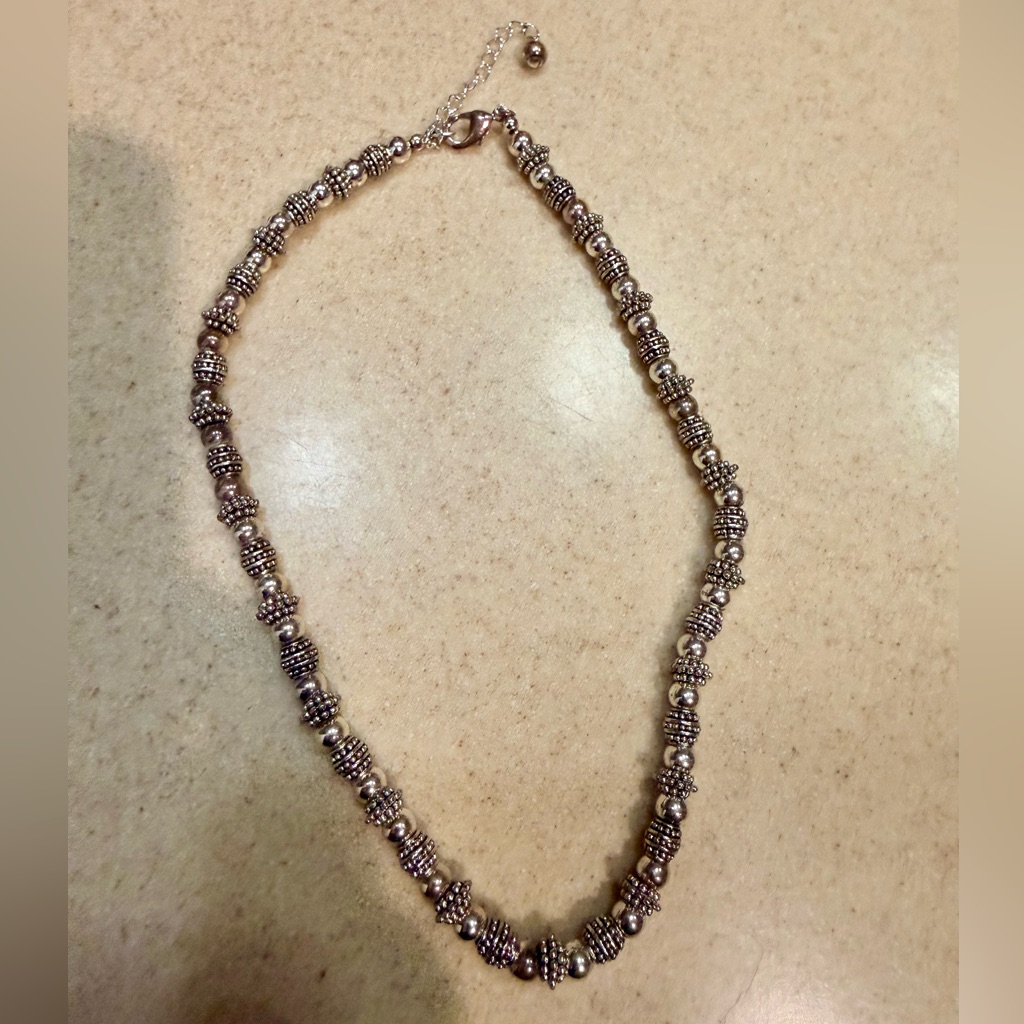 Silver Beaded Necklace Silver